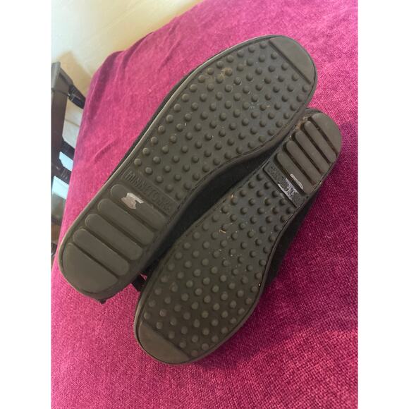 MINNETONKA Suede Fringe Moccasin Ankle Boot Black Size 9 SOUTHWESTERN Shoes - Picture 4 of 5